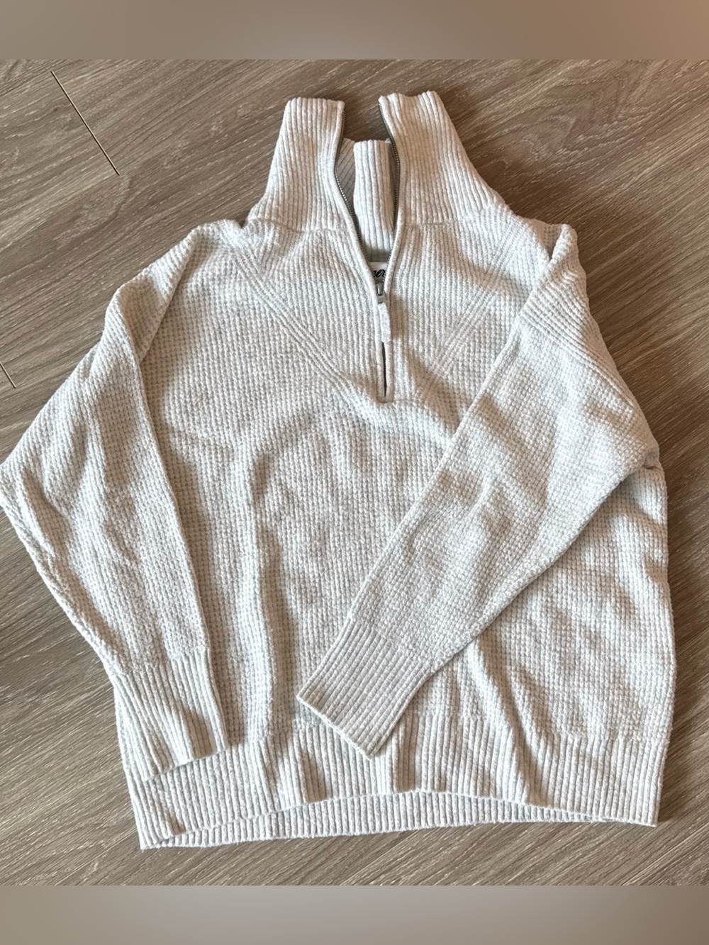 Aerie Women's Half-Zip Cream Ribbed Sweater